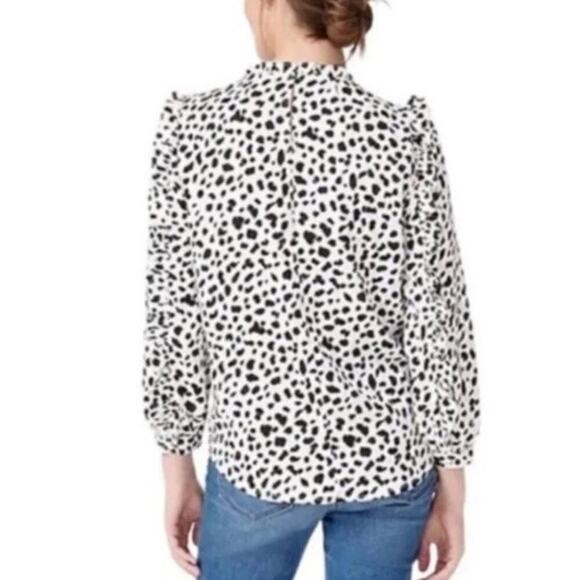 J.Crew Womens Ruffle Sleeve Leopard Print Satin Crepe Top Blouse Size Small - Picture 3 of 15
